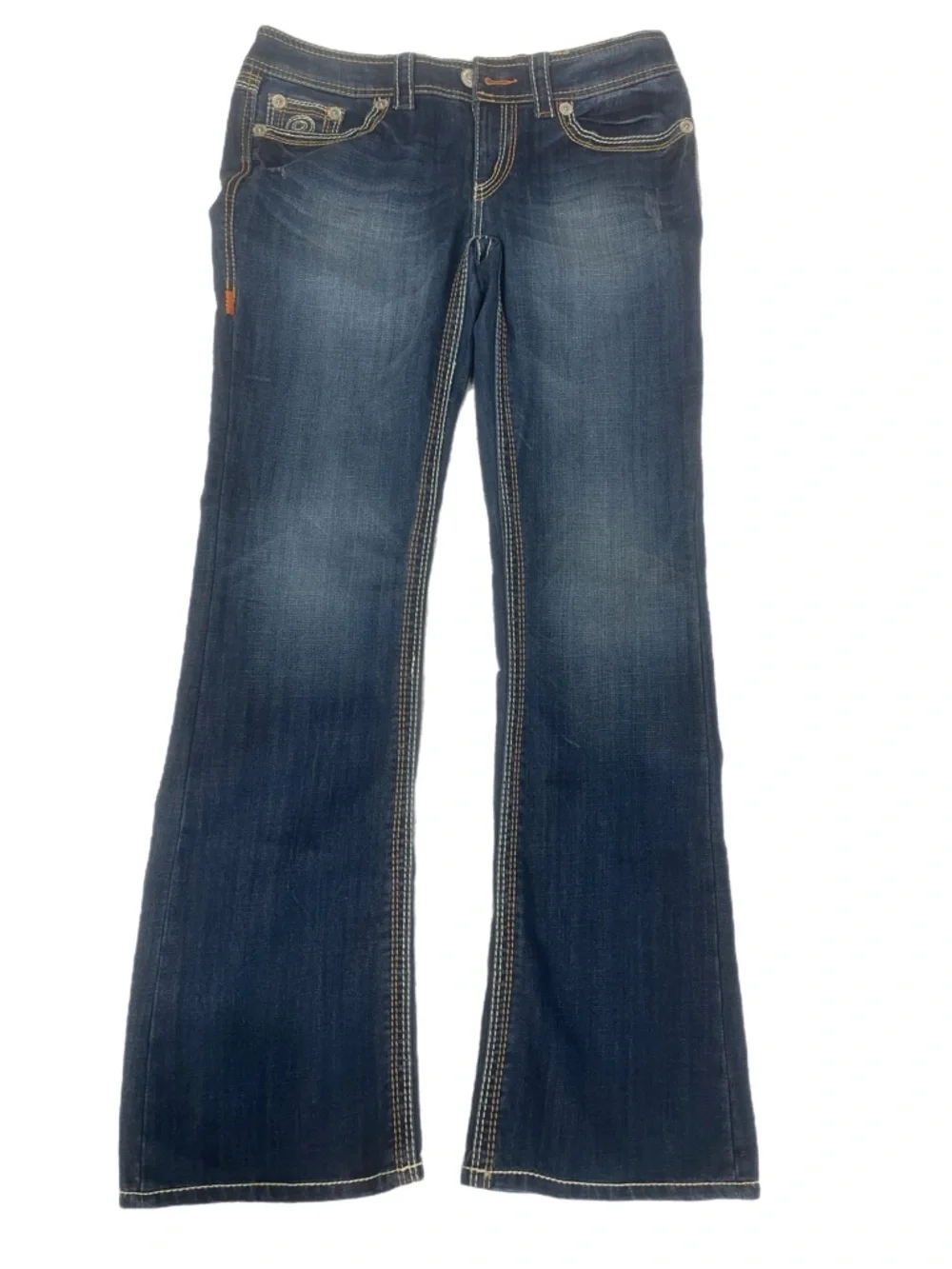 Seven7 Dark Blue Flared Jeans with Contrast Stitching - Picture 6 of 7